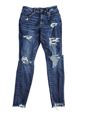 Maurices High Rise Skinny Jeans Womens S X-Short Blue Dark Wash Distressed Denim